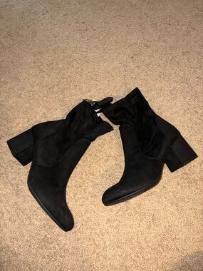 Black Faux Suede Ankle Booties with Block Heel size 10